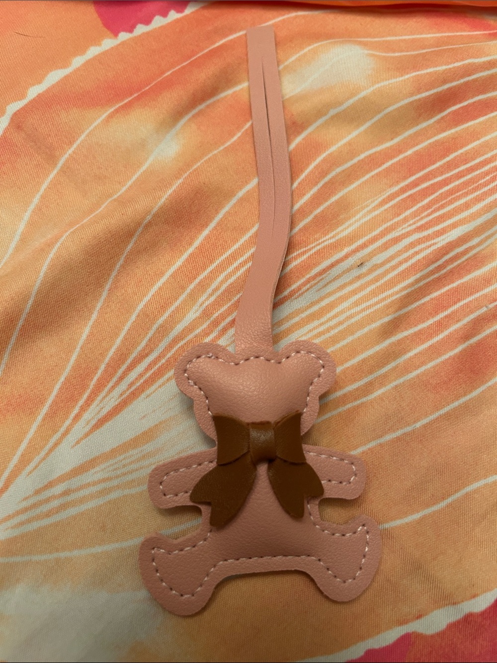 Pink Teddy Bear Bag Charm/ Luggage Tag with Brown Bow